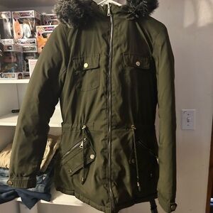 YMI Dark Green Ski Jacket with Faux Fur Trim